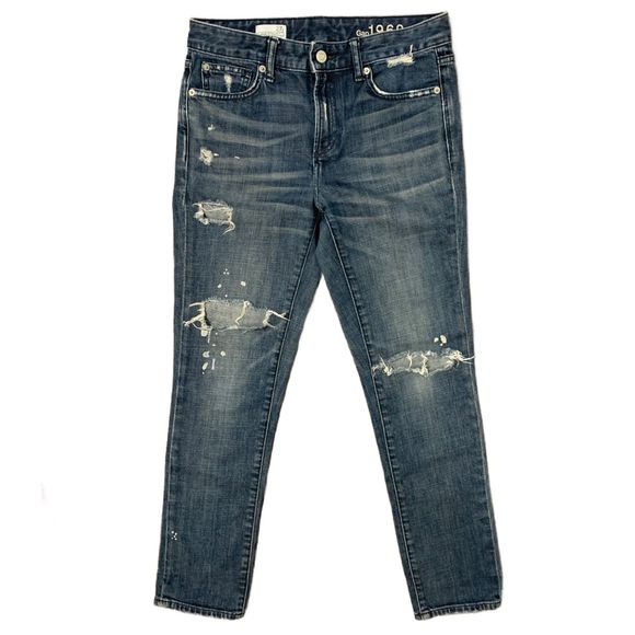 Gap | Distressed Real Straight Dark Wash Paint Splatter 99% Cotton Size 27 - Picture 1 of 9